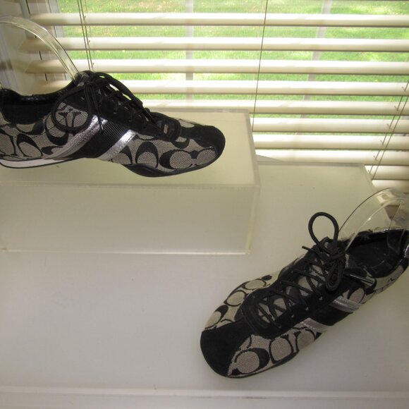 Coach Jayme Signature C Black & Silver Jacquard Sneakers | Size 6.5M |Athleisure - Picture 2 of 8